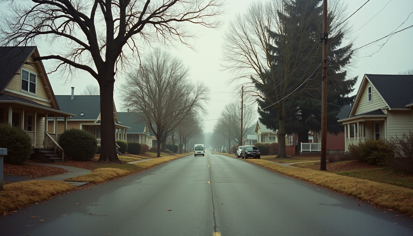 Eye-level view of a Southern Oregon neighborhood with houses and trees