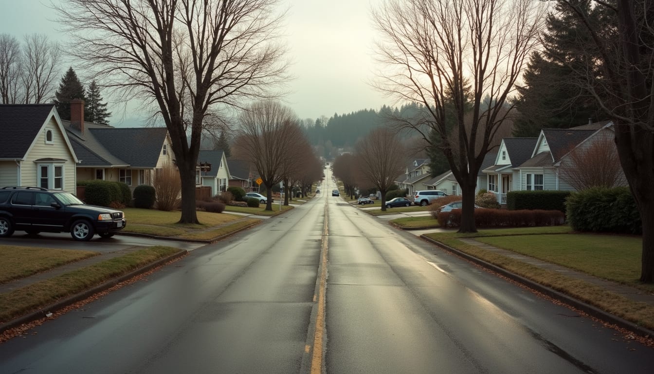 High angle view of a peaceful neighborhood street in Southern Oregon