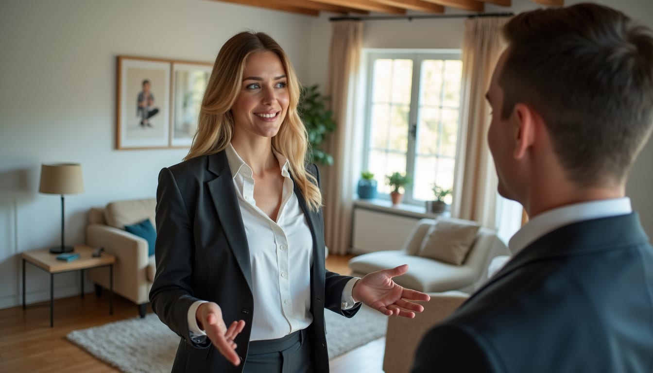 High angle view of a real estate agent showing a home to a client