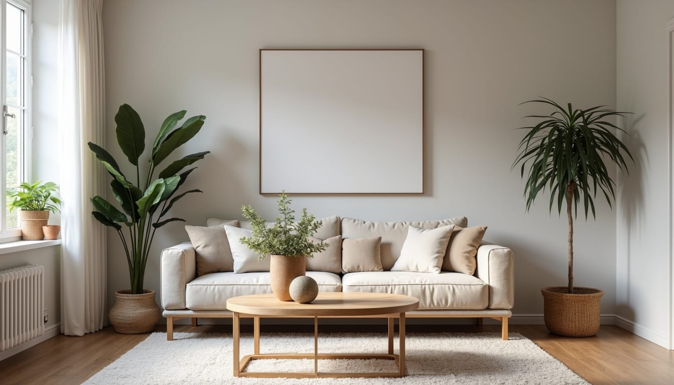 Eye-level view of a modern living room staged for a home sale